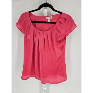 Dressbarn Women's Pink Round Neck Ruffle Short Sleeve Casual Blouse Top Size M